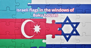 Israeli flags in the windows of Baku houses